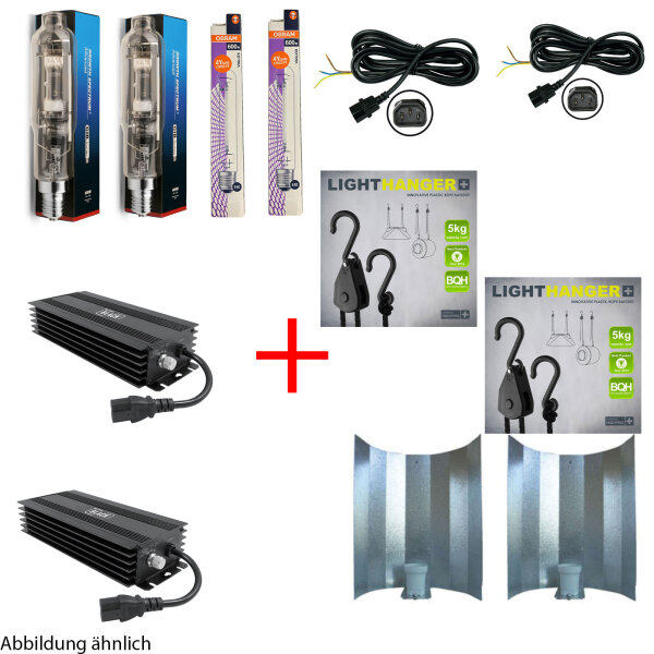 Economy 2x600W Halogen Beleuchtungsset MH HPS GIB Osram Grow Set Indoor